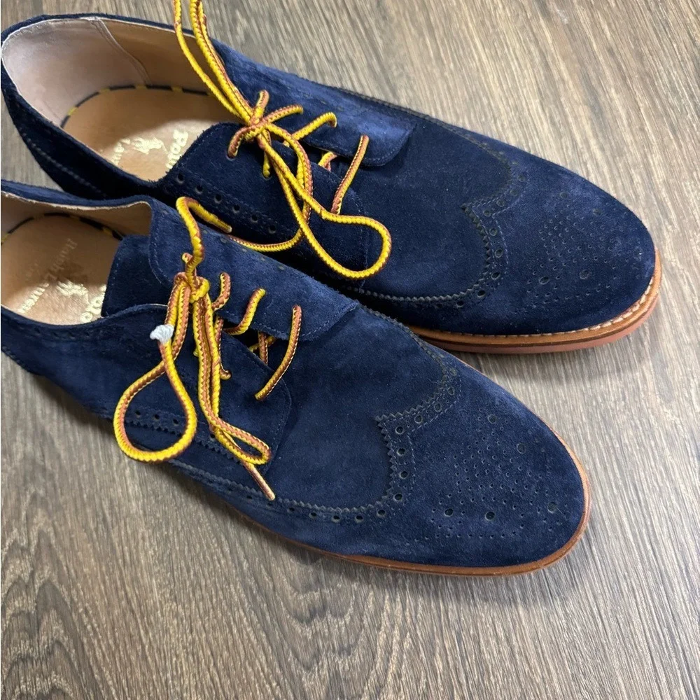 Polo Ralph Lauren Rhett Wingtip Oxfords Blue Suede Sz 11D Preppy Old Money
